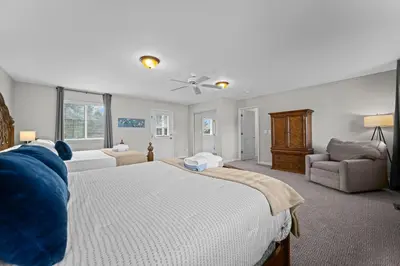 a large bedroom with a large bed and a couch at Golden View Townhouse - Walk to Downtown! in Golden