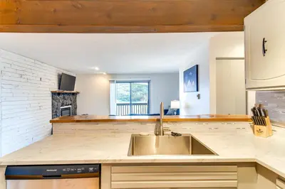 a kitchen with a sink and a counter top at Ski, Hike and Snowmobile Mtn-View Grand Lake Gem! in Grand Lake
