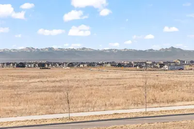 a field of dry grass with a city in the background at 10 min to DIA, Walk to the Gaylord! in Aurora