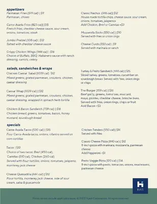 a screenshot of the menu for a restaurant at Hyatt Place Denver Downtown in Denver