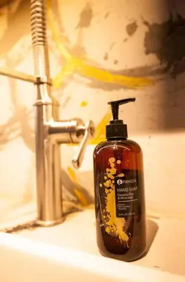 a bottle of soap sitting on top of a sink at The Rusty Skillet Spa and Ranch in Boulder
