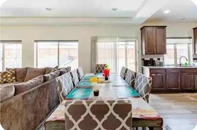 a living room with a couch and a table at Comfort stay near Denver airport in DEN