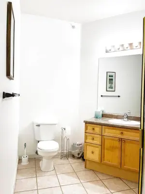 a bathroom with a toilet and a sink at Bright Airy Home with Scenic Views in Littleton