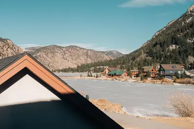 a view from a tent looking at a frozen lake at Lakefront - Trails - Skiing - Views - Georgetown in Georgetown