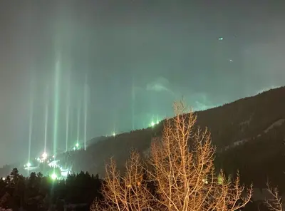 a display of lights on a hill at night at Decatur 1805 by SummitCove Lodging in Keystone