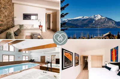 a collage of photos of a house at Spacious Family Condo - Walk to Dillon Reservoir in Dillon