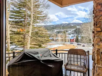 a screened in porch with a table and a chair at Enclave 37 by SummitCove Lodging in Snake River Health Services Incorporated Heliport