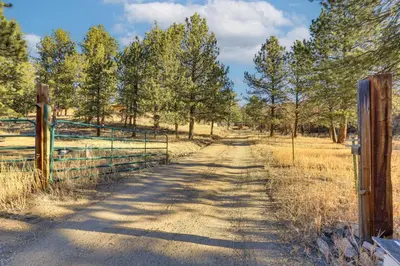 a dirt road in a field with trees and a fence at Pet-Friendly Pine Home Near Hiking and Fishing! in Pine