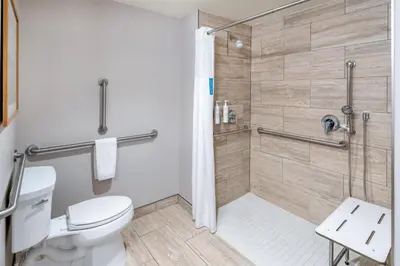 a bathroom with a shower and a toilet at Hampton Inn & Suites Silverthorne in Silverthorne