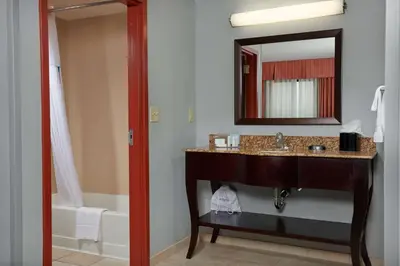 a bathroom with a sink and a mirror and a tub at Hampton Inn & Suites Denver/Highlands Ranch in Littleton