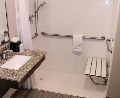 a bathroom with a sink and a shower at Holiday Inn & Suites Denver Tech Center-Centennial by IHG in Centennial