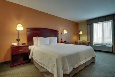 a hotel room with a large bed and a window at Hampton Inn & Suites Denver Littleton in Littleton