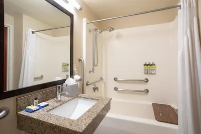 a bathroom with a sink and a shower at Holiday Inn Express Hotel & Suites Littleton by IHG in Littleton