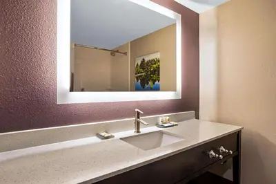 a bathroom with a sink and a mirror at La Quinta Inn & Suites by Wyndham Denver Aurora Medical in Aurora