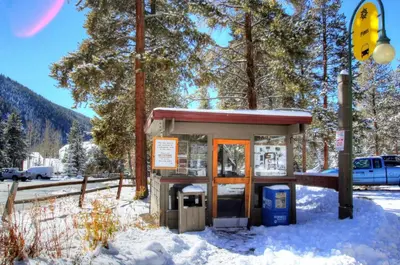 a gas station with snow on the ground at 2092 The Pines Condo in Keystone
