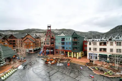 an aerial view of a town with buildings at Black Bear 8079 in Keystone