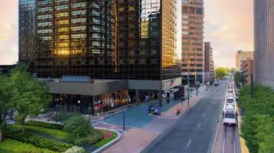 a view of a city street with tall buildings at Hilton Denver City Center in Denver