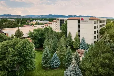 an aerial view of a hotel with christmas trees at Fort Collins Marriott in Fort Collins