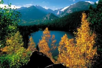 a view of a lake with trees and mountains at TownePlace Suites by Marriott Denver Downtown in Denver