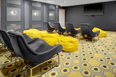 a waiting room with chairs wrapped in yellow plastic at Residence Inn by Marriott Boulder Broomfield/Interlocken in Broomfield