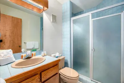 a bathroom with a sink and a shower at Stutzhaven In The Mountains Home in Estes Park