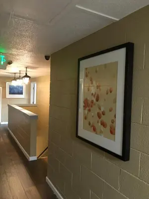 a framed picture of grapes on a wall at Lamplighter Motel in Longmont