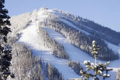 a snow covered hill with trees on a mountain at Winterstar Building G #3 by Stay Winter Park in Fraser