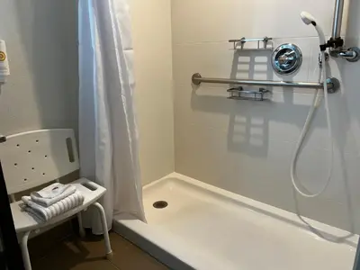 a bathroom with a tub and a shower with a shower curtain at Comfort Suites Denver International Airport in Denver
