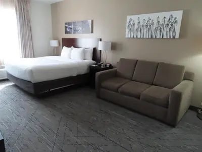 a hotel room with a bed and a couch at Sleep Inn & Suites Denver International Airport in Denver