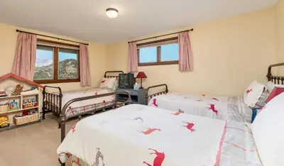 a bedroom with two twin beds and a tv at Stevenson Home in Estes Park