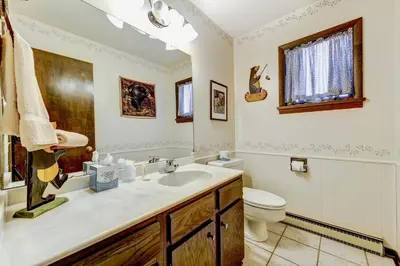 a bathroom with a sink and a toilet at Salmans Bear Cove Home in Estes Park