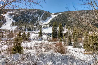 a view of a snowy mountain with trees at Tenderfoot Lodge 2621 in Keystone