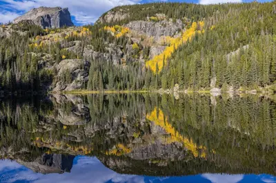 an image of a mountain reflecting in a lake at Mount Chiquita 10A Condo in Estes Park