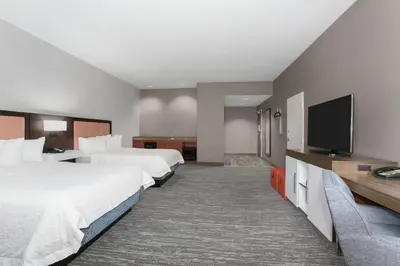 a hotel room with two beds and a flat screen tv at Hampton Inn & Suites Denver-Downtown in Denver