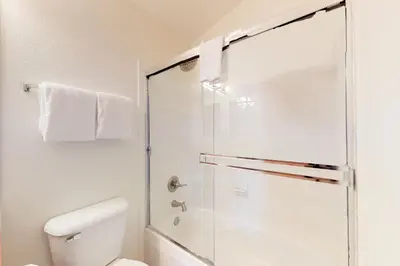 a bathroom with a shower and a toilet at Gore Trail Getaway in Silverthorne