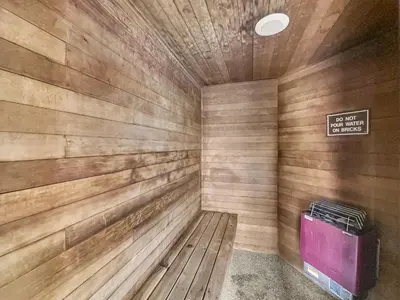 a sauna with a bench in a wooden wall at 303D Dillon Bay Condo Condo in Dillon