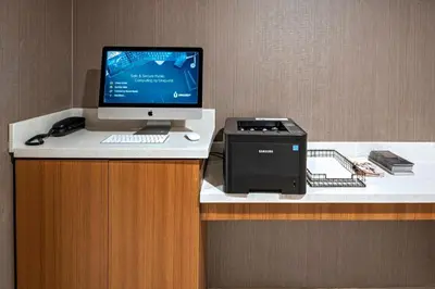 a desk with a computer and a printer on it at SpringHill Suites by Marriott Denver West/Golden in Lakewood
