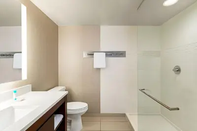 a bathroom with a toilet and a sink and a shower at Residence Inn Denver Cherry Creek in Denver