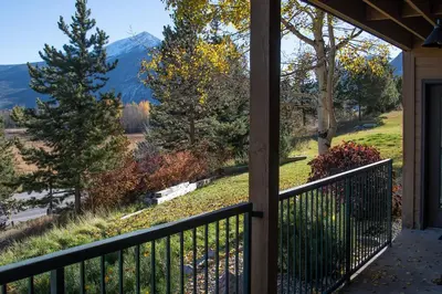 a porch with a view of a mountain at Lake Forest Shoreview Condo: Fantastic Views in Frisco