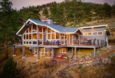 an aerial view of a house at Herondale Luxury Home Home in Estes Park