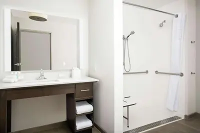 a bathroom with a sink and a shower at Homewood Suites By Hilton Denver Airport Tower Road in Denver