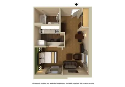 a rendering of a floor plan of a apartment at Extended Stay America Select Suites - Denver - Tech Center South in Centennial