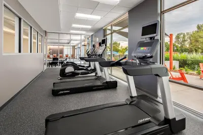 a gym with treadmills and a row of tread machines at TownePlace Suites by Marriott Loveland Fort Collins in Loveland