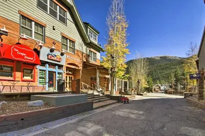 an empty street in front of a building at 1 Bedroom Plus Murphy Mountain Condo In River Run Village With Mountain Views And Walking Distance To Ski Slopes in Keystone