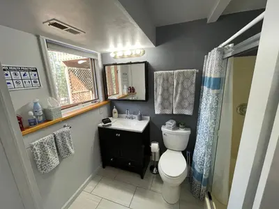 a small bathroom with a toilet and a sink at On the Divide in Bailey