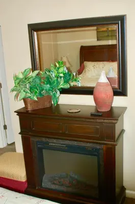 a dresser with a mirror and two plants on it at Blue Bear Den 3BR 2BA DTC Private Apt Hot Tub in Denver