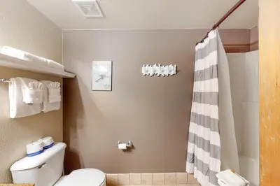 a bathroom with a toilet and a shower at Gateway 5079 in Keystone