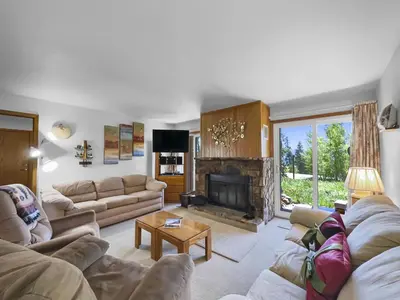 a living room with two couches and a fireplace at Bb103 Buffalo Village 2Br 2Ba Condo in Silverthorne
