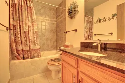 a bathroom with a toilet and a sink and a shower at Dd402E Buffalo Village Studio Condo in Silverthorne