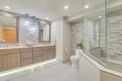 a bathroom with a sink toilet and a shower at Stunning Mtn Views, Private Stream Evergreen Gem! in Evergreen